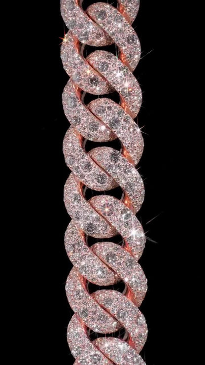 22mm Miami Cuban Link Chain, Galaxy set D Color VVS1 Moissanite, Rose Gold Plated 925 Sterling Silver, Passes Diamond Tester