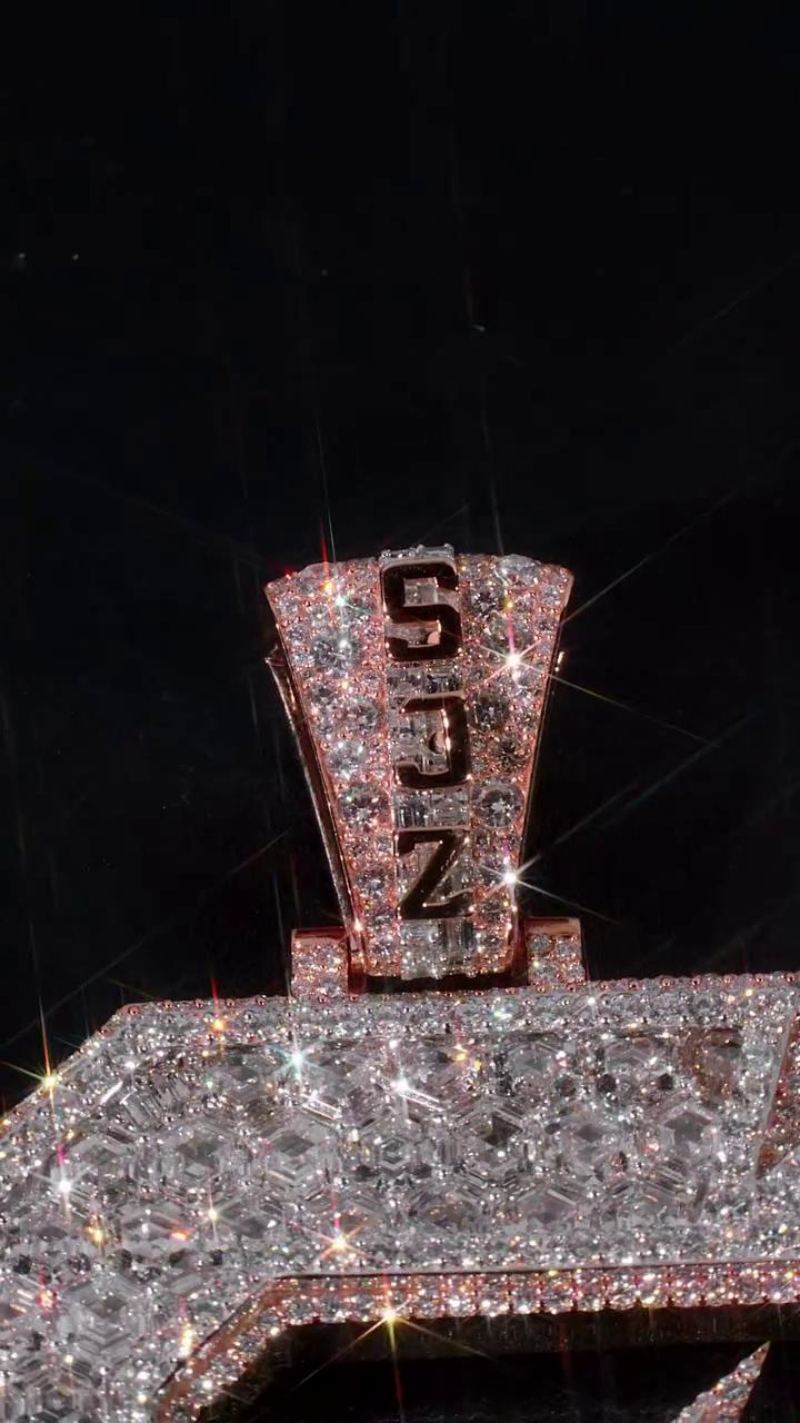 VVS1 Moissanite S Initial Pendant, Lightning Bolt Design, Two Tone 925 Sterling Silver Hip Hop Jewelry