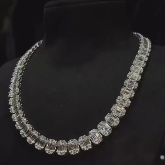 10mm VVS Moissanite Track Necklace | Baguette & Round Cut Moissanite | Pass Diamond Tester | 925 Sterling Silver | Necklace for Men / Women