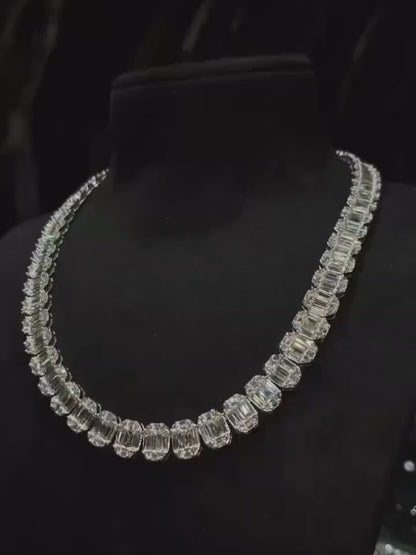 10mm VVS Moissanite Track Necklace | Baguette & Round Cut Moissanite | Pass Diamond Tester | 925 Sterling Silver | Necklace for Men / Women