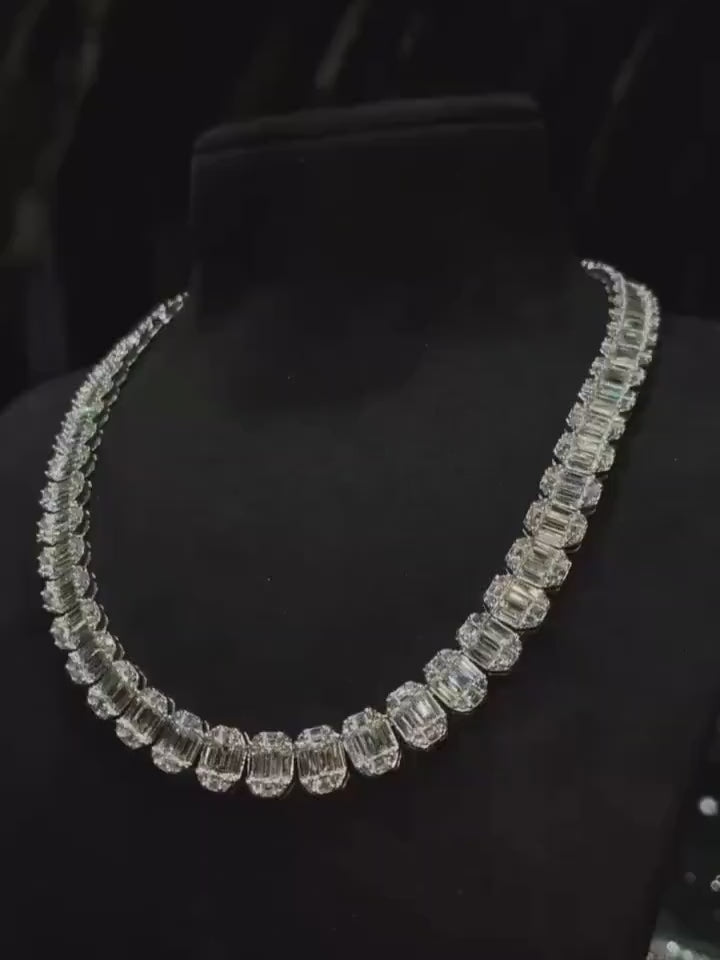10mm VVS Moissanite Track Necklace | Baguette & Round Cut Moissanite | Pass Diamond Tester | 925 Sterling Silver | Necklace for Men / Women