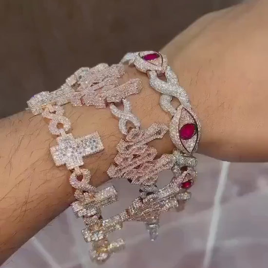 VVS1 Diamond Cross Link Bracelet, VVS1 Quality Baguette Moissanite Diamond, Pass Diamond Tester, Heavy Quality 925 Sterling Silver
