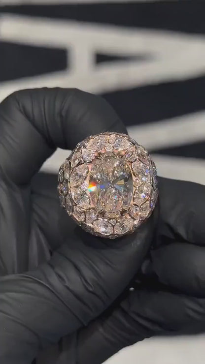 10ct Oval Moissanite Pinky Ring, Rose Gold Iced Out Hip Hop Ring, Pear & Marquise Cluster Bling, Rapper Statement Jewelry