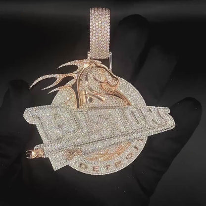 10K Solid Rose Gold and Moissanite Diamond 15.00 CT Horse Detroit Pendant without Chain, Chunky pendant