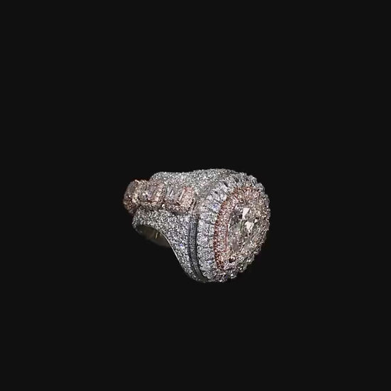 5ct Pear-Shaped Moissanite and Asscher Cut Accent Stones Iced-Out Ring - White & Rose Gold Finish, Luxury Hip-Hop Bling