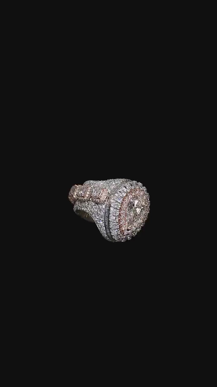 5ct Pear-Shaped Moissanite and Asscher Cut Accent Stones Iced-Out Ring - White & Rose Gold Finish, Luxury Hip-Hop Bling