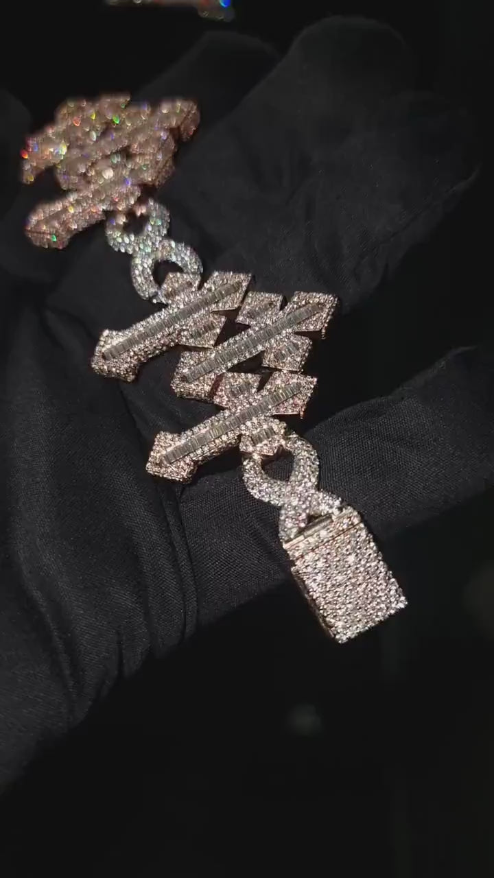 VVS1 Diamond Cross Link Bracelet, VVS1 Quality Baguette Moissanite Diamond, Pass Diamond Tester, Heavy Quality 925 Sterling Silver/Solid 10k