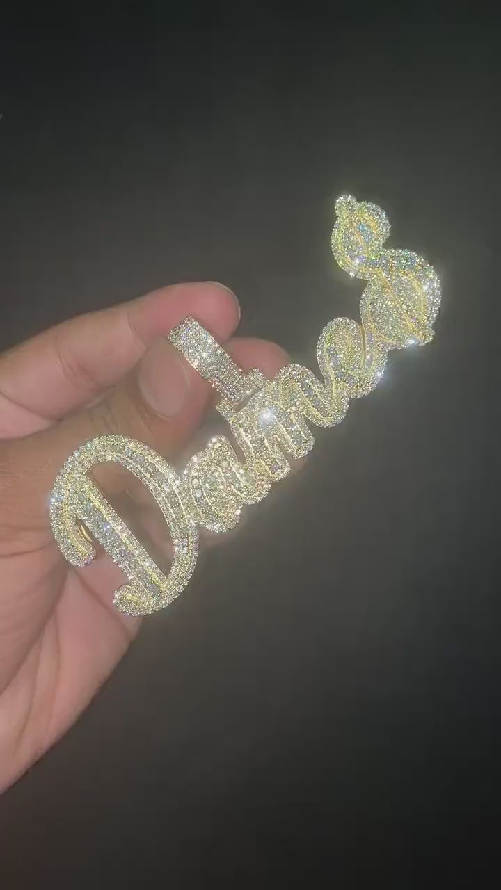 Real Moissanite Diamonds Men Layered Name Pendant, Custom Name, Alphabet, Letter, Cuban Chain, Real Solid 925 Silver, 14k Yellow Gold Plated