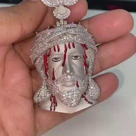 Bleeding Jesus Pendant with Bird Bail | 925 Silver/10K Gold | CZ, Moissanite, Lab Diamond | Hip Hop Bling Religious Necklace