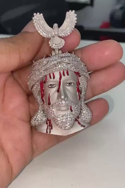 Bleeding Jesus Pendant with Bird Bail | 925 Silver/10K Gold | CZ, Moissanite, Lab Diamond | Hip Hop Bling Religious Necklace