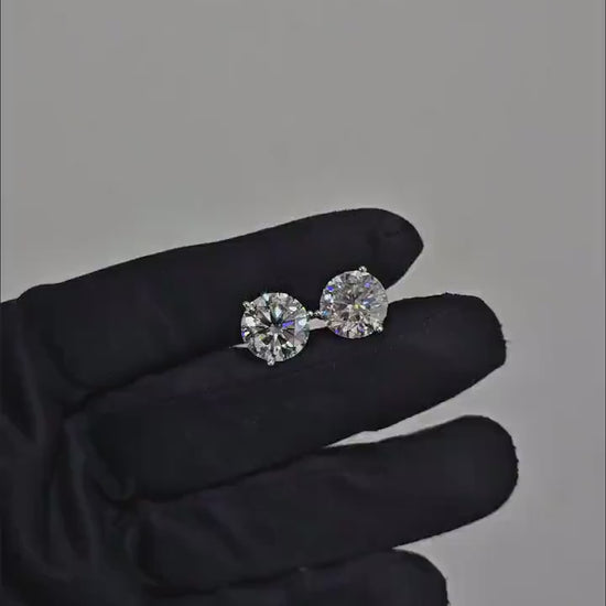 12mm Moissanite Stud Earrings, D Color VVS1 Round, 12 Carat Total Weight, 925 Sterling Silver/Solid 10K Gold, Three Prong Martini Setting
