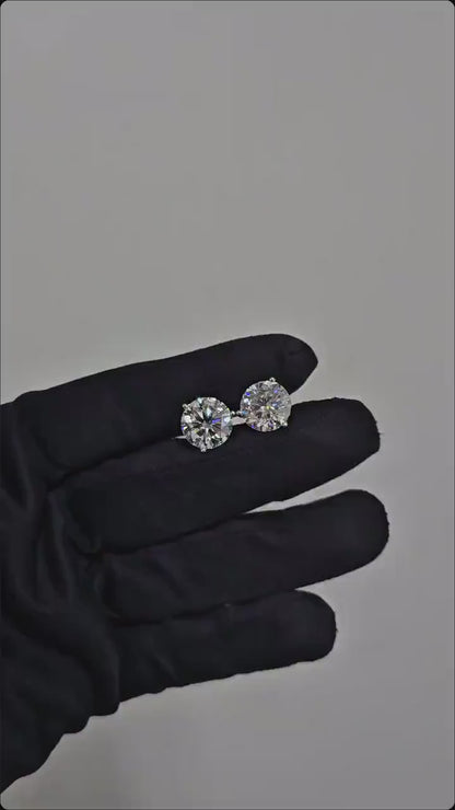 12mm Moissanite Stud Earrings, D Color VVS1 Round, 12 Carat Total Weight, 925 Sterling Silver/Solid 10K Gold, Three Prong Martini Setting