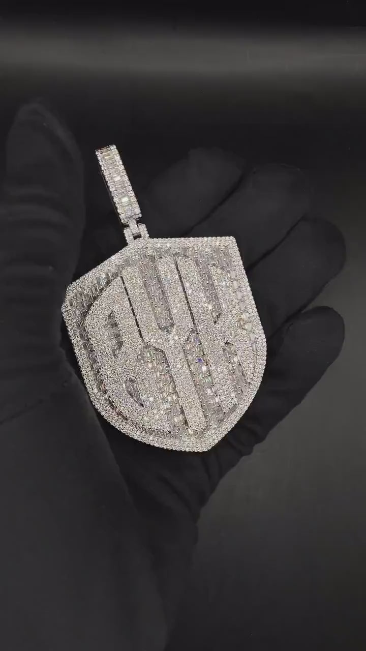 Custom Iced Out Lab Diamond Pendant – 2.5" Hip Hop Bling Jewelry | 925 Silver or 10K Gold | Baguette & Round | Passes Diamond Tester