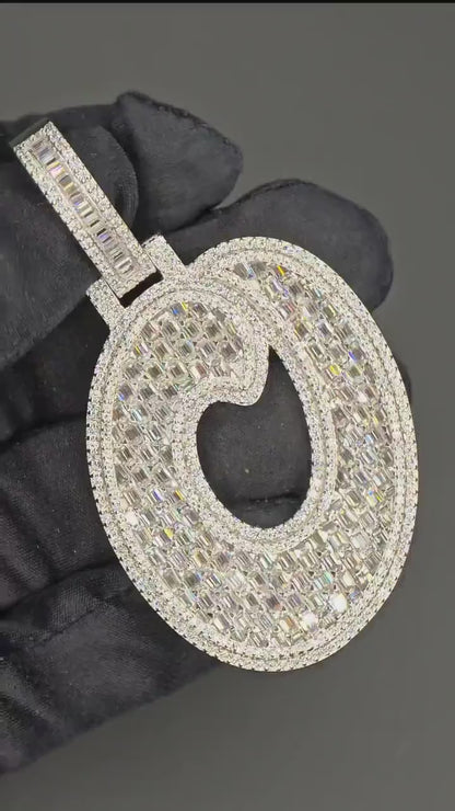 Custom Emerald Cut Moissanite Letter Pendant, Iced Out Layered Hip Hop Necklace, VVS1 Moissanite Diamonds, 925 Sterling Silver / 10K