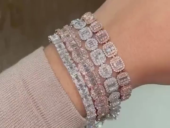 VVS Moissanite Diamond Fancy Bracelet, VVS1 Quality Baguette Moissanite Diamond, Pass Diamond Tester, Heavy Quality 925 Sterling Silver