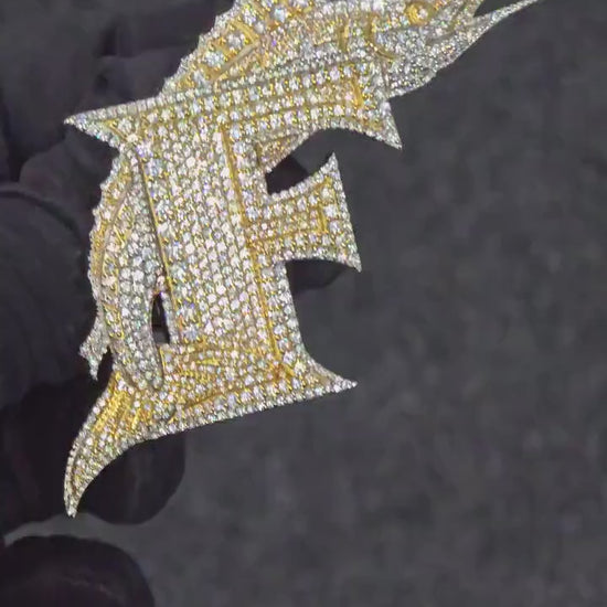 Letter F Swordfish Pendant, Iced Out Marlin, VVS Moissanite/Lab Diamond, 925 Silver or 10K Gold, Two-Tone Hip Hop Jewelry