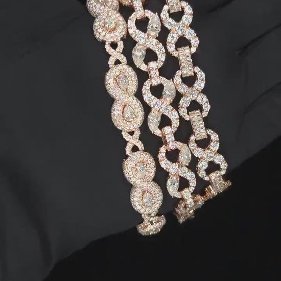 VVS1 Moissanite Diamonds Infinity Link Bracelets, Solid 925 Sterling Silver, Luxury Hip Hop Jewelry, Unisex Gift