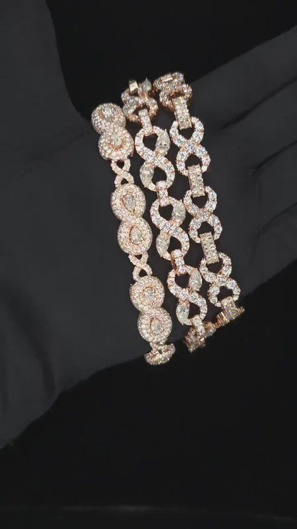 VVS1 Moissanite Diamonds Infinity Link Bracelets, Solid 925 Sterling Silver, Luxury Hip Hop Jewelry, Unisex Gift
