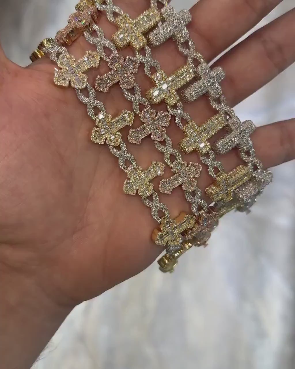 VVS1 Diamond Cross Link Bracelet, VVS1 Quality Baguette Moissanite Diamond, Pass Diamond Tester, Heavy Quality 925 Sterling Silver