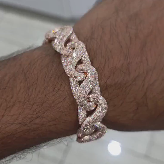 18mm New Wave Infinity Link Bracelet | VVS1 Moissanite Diamonds | Rose Gold Plated 925 Sterling Silver Men's Hip Hop Jewelry | Gift for him