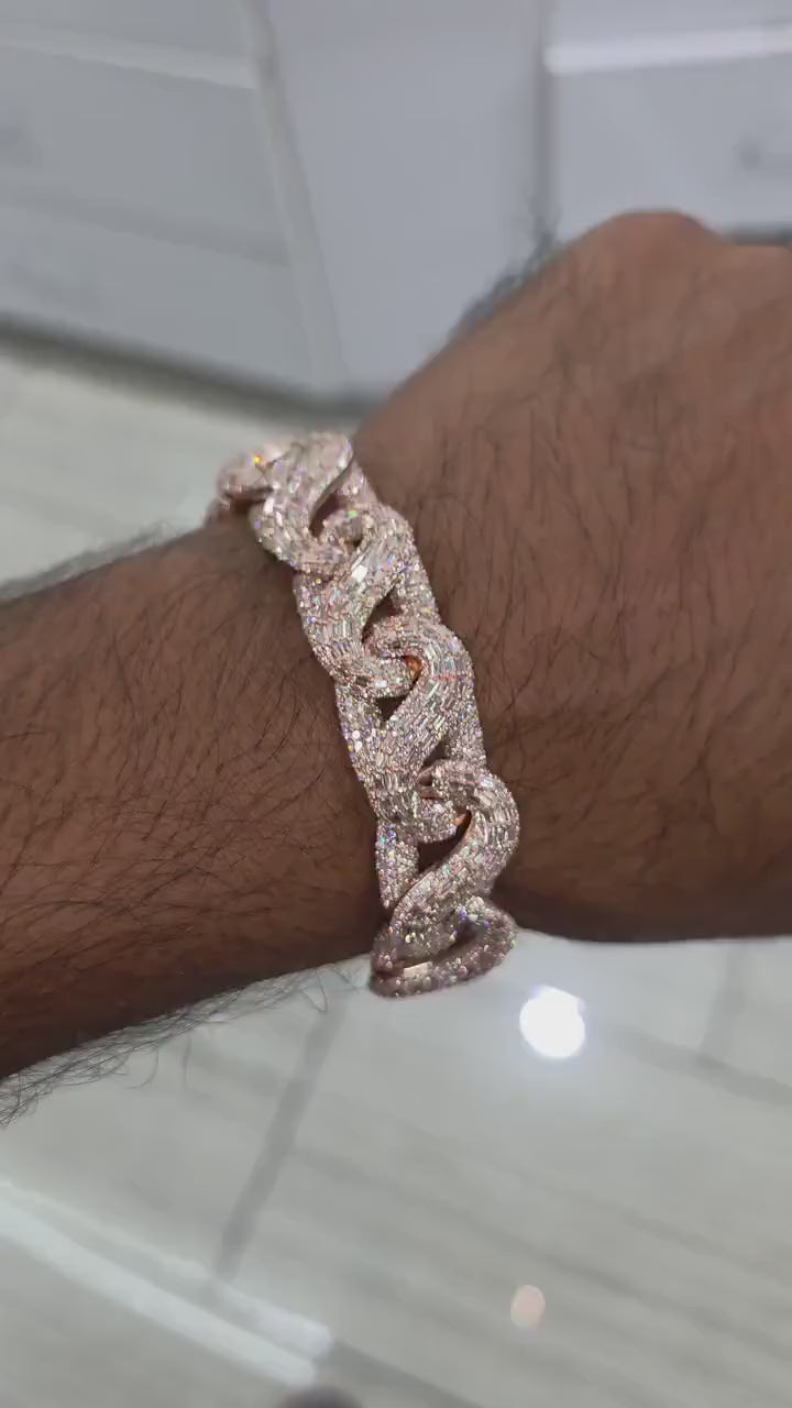18mm New Wave Infinity Link Bracelet | VVS1 Moissanite Diamonds | Rose Gold Plated 925 Sterling Silver Men's Hip Hop Jewelry | Gift for him