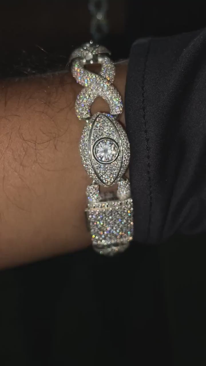 VVS1 Diamond Evil Eye Bracelet, VVS1 Quality Moissanite Diamond, Diamond Tester Approved, Heavy Quality 925 Sterling Silver / Solid 10k Gold