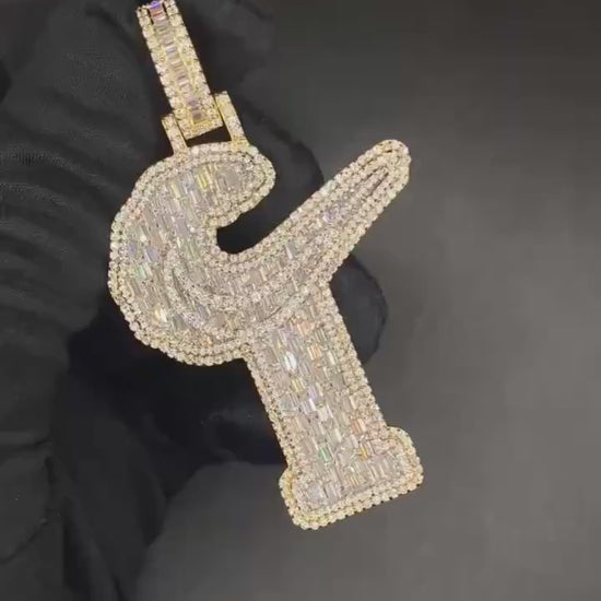 Emerald cut VVS1 Moissanite Layered Letter Pendant, Iced out Chunky Pendant, Custom Alphabet/Letter, 925 Sterling Silver/10k, HipHop Pendant