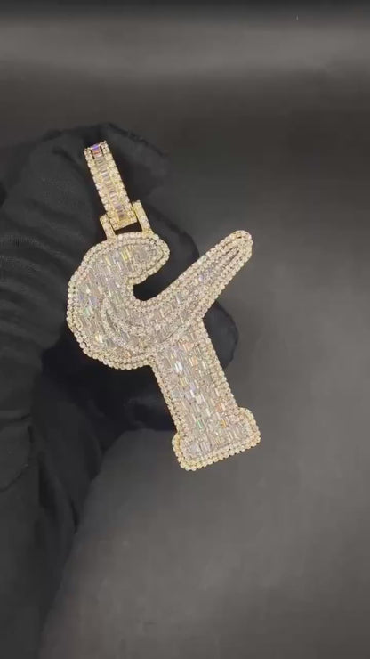 Emerald cut VVS1 Moissanite Layered Letter Pendant, Iced out Chunky Pendant, Custom Alphabet/Letter, 925 Sterling Silver/10k, HipHop Pendant