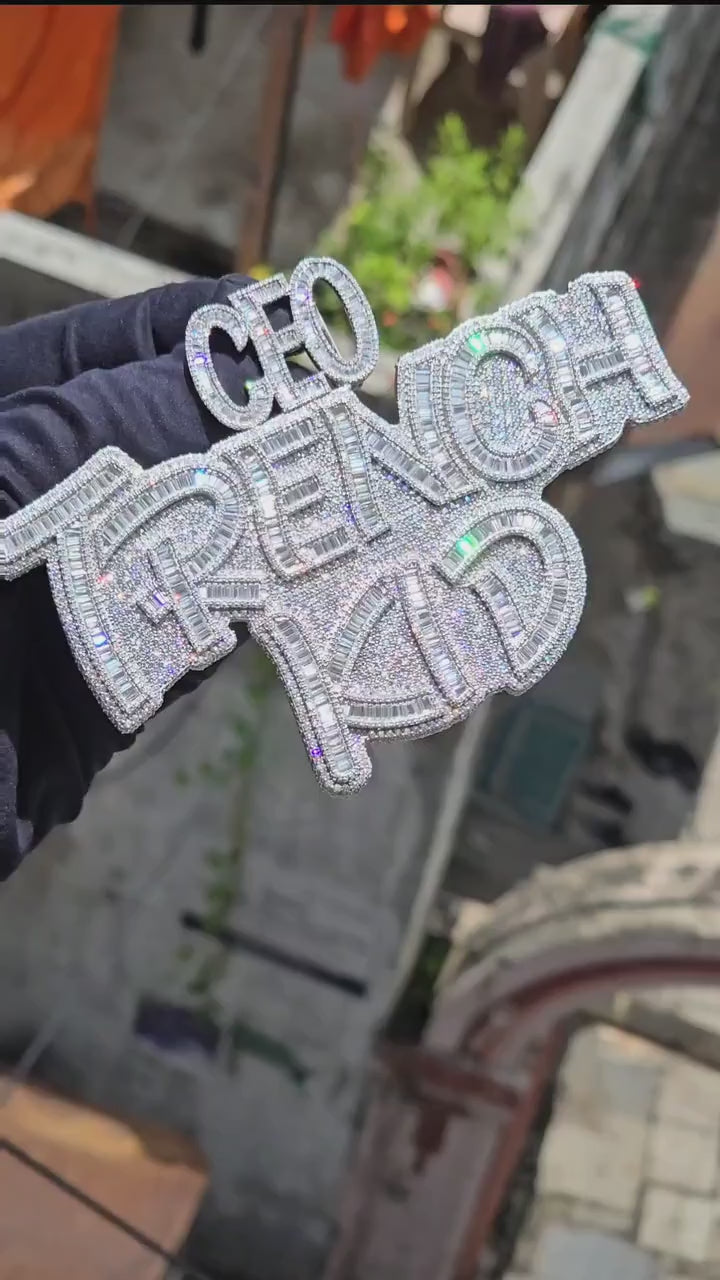 5" Fully Iced Trench Kid VVS Moissanite Pendant, Pass Diamond Test, Icy Hip Hop Jewelry, Solid Back Custom Pendant
