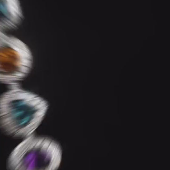 Rainbow Gemstone Tennis Bracelet | Multi-Shape Gemstones with Moissanite Halo | Sterling Silver Luxury Jewelry