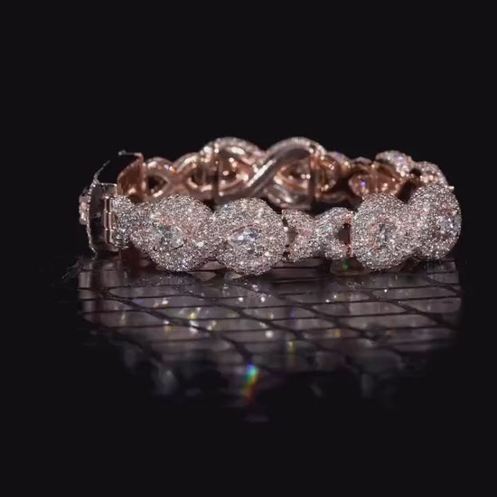 12mm Infinity X Pear Link Bracelet | VVS1 Moissanite Diamonds | Rhodium Plated 925 Sterling Silver Luxury Hip Hop Jewelry | Unisex Gift