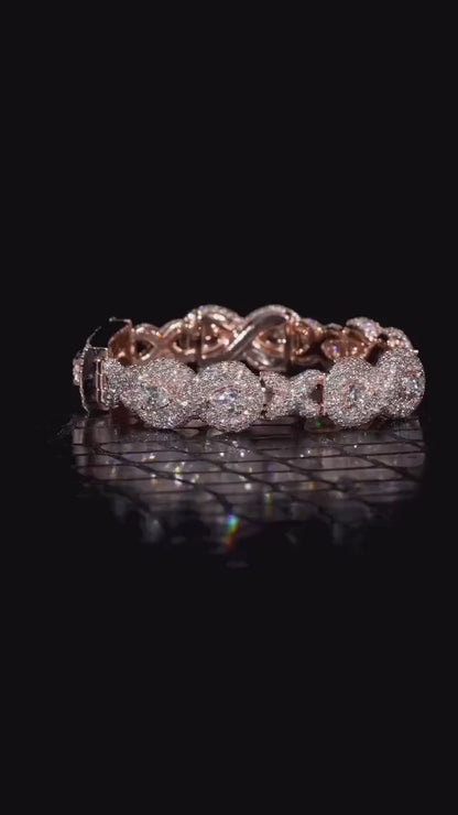 12mm Infinity X Pear Link Bracelet | VVS1 Moissanite Diamonds | Rhodium Plated 925 Sterling Silver Luxury Hip Hop Jewelry | Unisex Gift