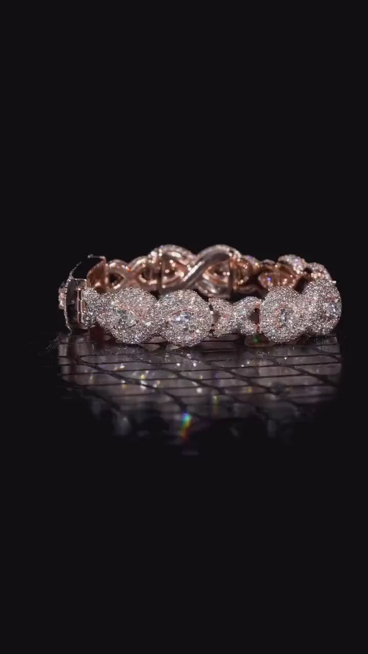 12mm Infinity X Pear Link Bracelet | VVS1 Moissanite Diamonds | Rhodium Plated 925 Sterling Silver Luxury Hip Hop Jewelry | Unisex Gift