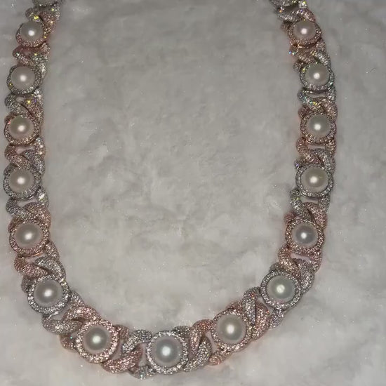 Luxury Pearl Cuban Link Chain | Iced Out Moissanite & Pearl Necklace | Hip Hop Statement Jewelry | 925 Sterling Silver