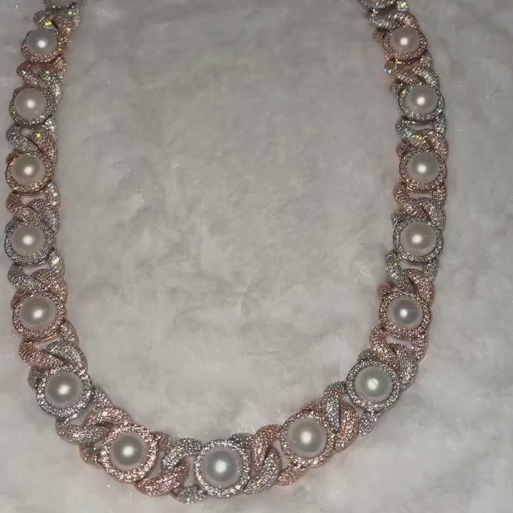 Luxury Pearl Cuban Link Chain | Iced Out Moissanite & Pearl Necklace | Hip Hop Statement Jewelry | 925 Sterling Silver