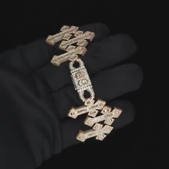 VVS1 Diamond Triple Cross Infinity Link Bracelet, Baguette and Round cut Moissanite, Pass Diamond Tester, Heavy 925 Sterling Silver