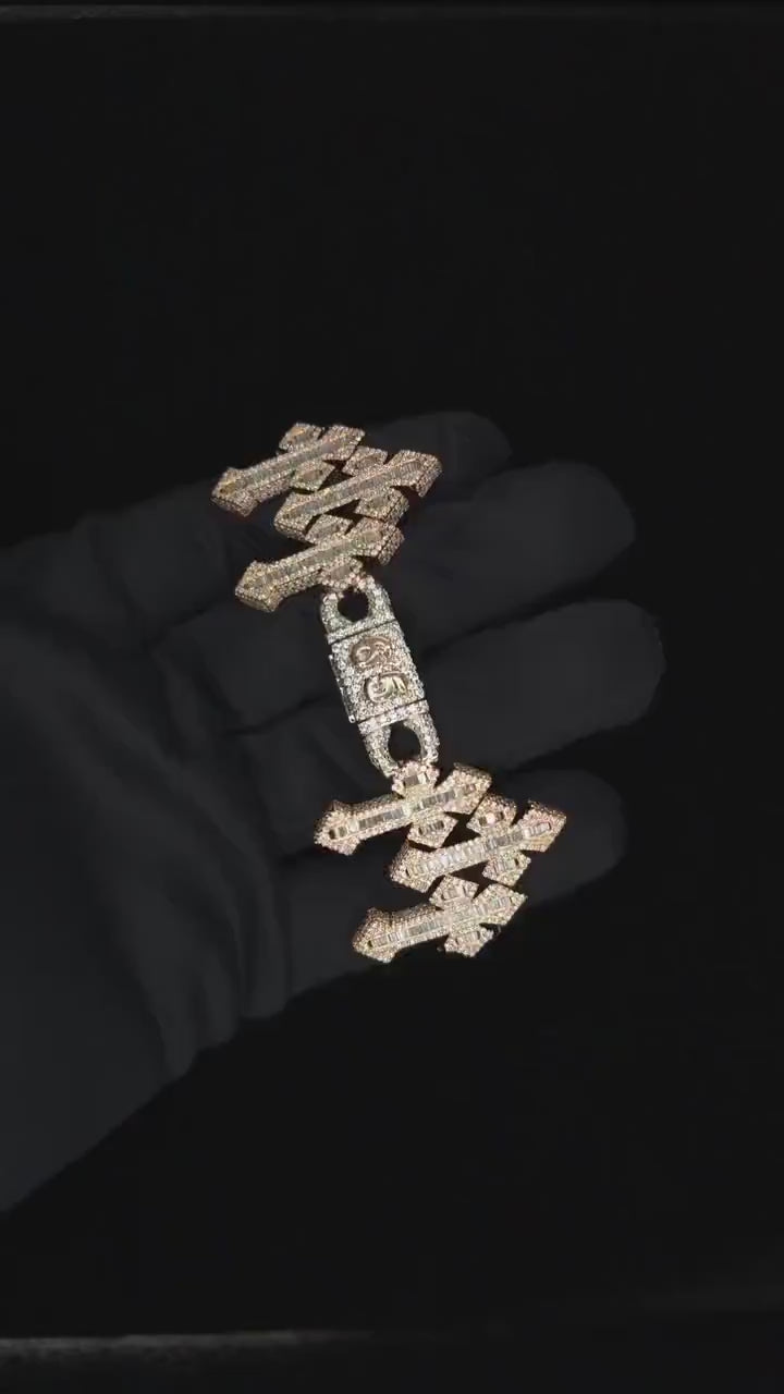 VVS1 Diamond Triple Cross Infinity Link Bracelet, Baguette and Round cut Moissanite, Pass Diamond Tester, Heavy 925 Sterling Silver