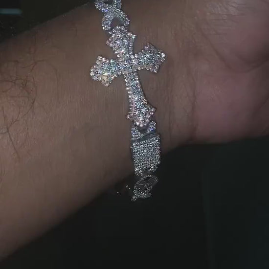 VVS1 Diamond Cross Bracelet, VVS1 Quality Baguette Moissanite Diamond, Pass Diamond Tester, Heavy Quality 925 Sterling Silver 7-9"