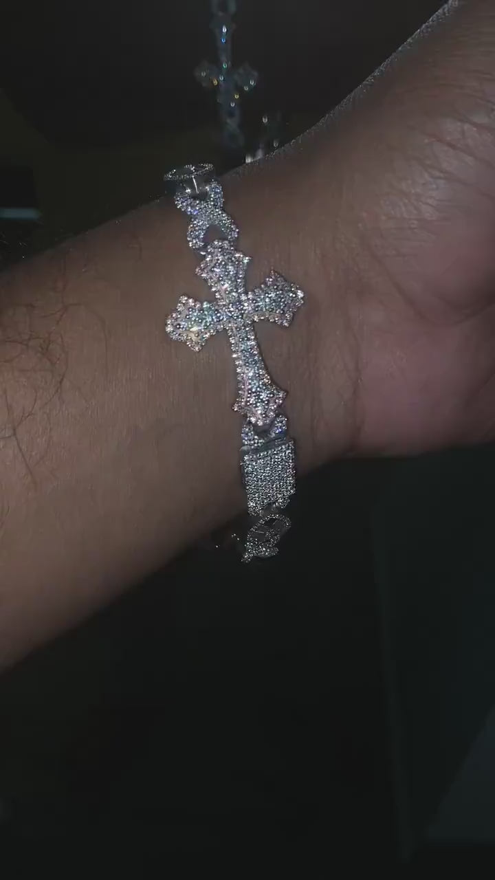 VVS1 Diamond Cross Bracelet, VVS1 Quality Baguette Moissanite Diamond, Pass Diamond Tester, Heavy Quality 925 Sterling Silver 7-9"