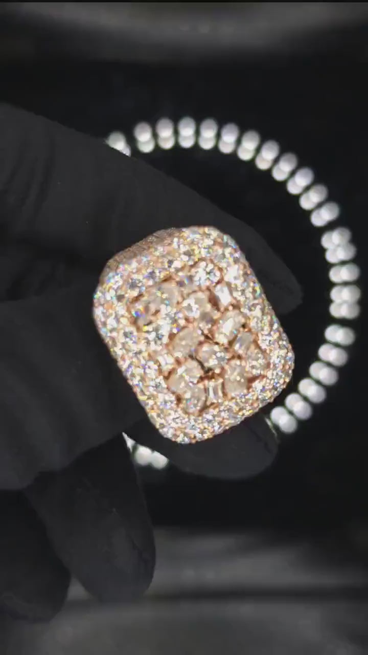 Mixed-Cut Moissanite Iced Out Ring | Rhodium Plated 925 Silver/10K Gold | CZ or VVS Diamonds | Custom Statement Pinky Ring