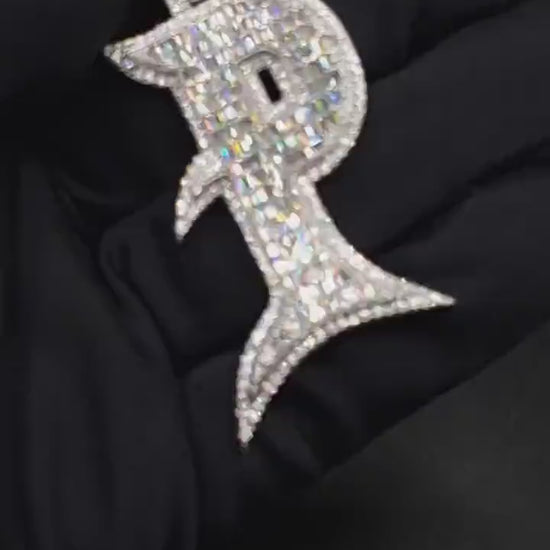 Emerald cut VVS1 Moissanite Letter "P" Pendant, Iced out Chunky Pendant, Custom Alphabet/Letter, 925 Sterling Silver/10k, HipHop Pendant