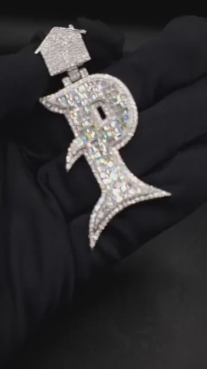 Emerald cut VVS1 Moissanite Letter "P" Pendant, Iced out Chunky Pendant, Custom Alphabet/Letter, 925 Sterling Silver/10k, HipHop Pendant