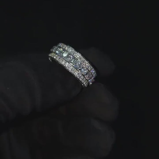 Iced Out Moissanite Eternity Ring – Sterling Silver Luxury Jewelry for Men, Iced Out Pinky Ring, Statement Rings For Him
