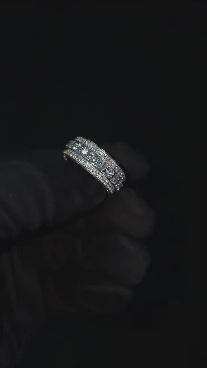 Iced Out Moissanite Eternity Ring – Sterling Silver Luxury Jewelry for Men, Iced Out Pinky Ring, Statement Rings For Him
