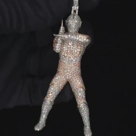 Iced Out Character Pendnat, 3inch tall, D Color VVS1 Moissanite, Rose Gold Plated 925 Sterling Silver, Hip Hop Jewelry