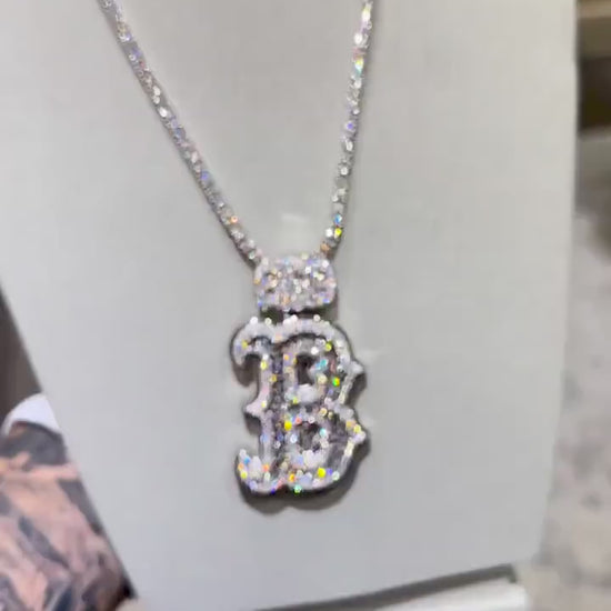 Emerald cut VVS1 Moissanite Layered Letter "B" Pendant, Iced out Chunky Pendant, Custom Letter, 925 Sterling Silver/10k, Hip Hop Pendant
