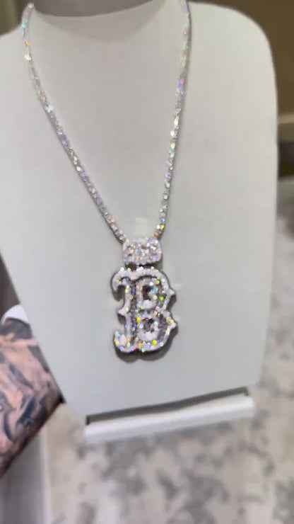 Emerald cut VVS1 Moissanite Layered Letter "B" Pendant, Iced out Chunky Pendant, Custom Letter, 925 Sterling Silver/10k, Hip Hop Pendant