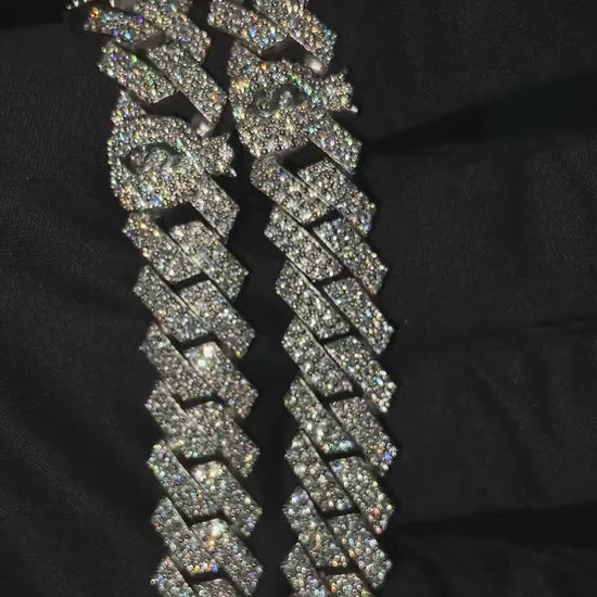 12mm Miami Cuban Link Prong Chain, Men/Women Chain, Iced Cuban Necklace with Money Bags, Available in 925 Sterling Silver/10k Solid Gold