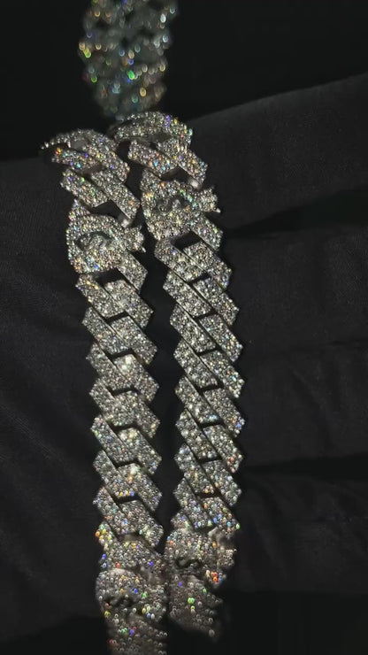 12mm Miami Cuban Link Prong Chain, Men/Women Chain, Iced Cuban Necklace with Money Bags, Available in 925 Sterling Silver/10k Solid Gold