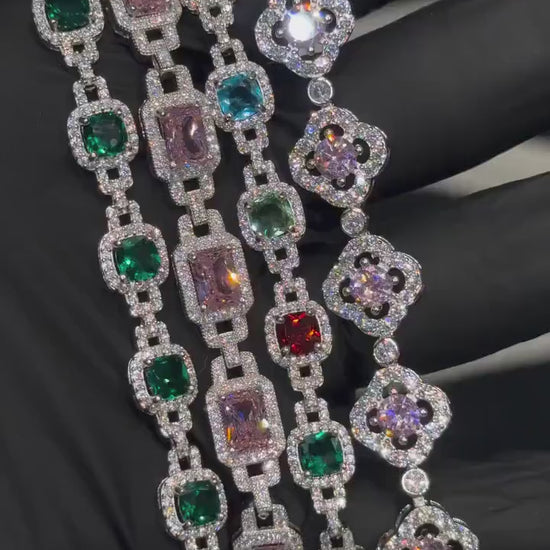 VVS Moissanite Gemstone Tennis Bracelet, Fancy Multicolor Bracelet, VVS1 Moissanite Diamonds, Passes Diamond Tester, 925 Sterling Silver